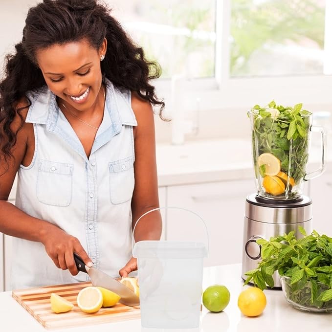 Baluue 6pcs Ice Cream Bucket Food Grade Reusable Food Grade Plastic Square Bucket with Lid Clear Storage Pail for Kitchen Storage Meal for Kitchen Household Container 1L