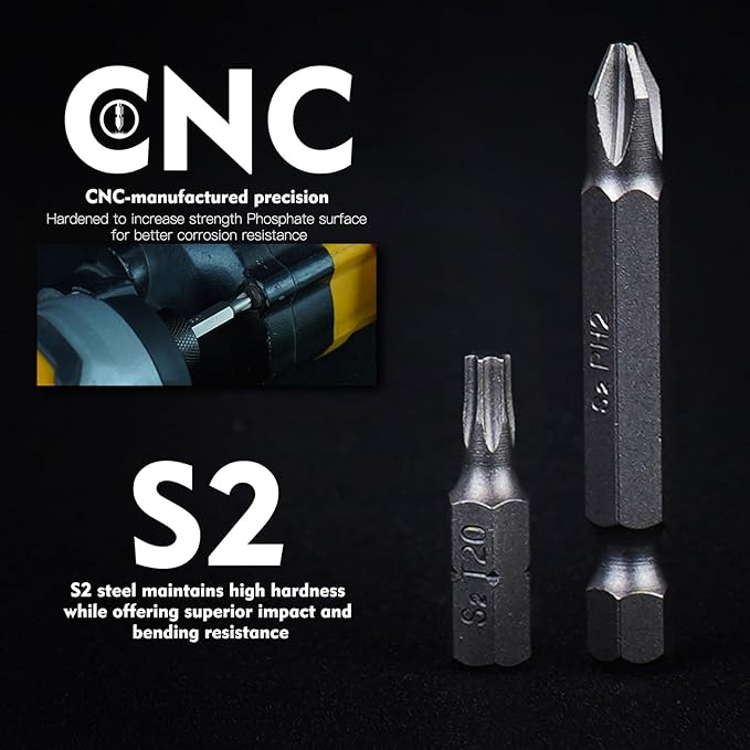 Screwdriver Bit Set, 51-Piece Impact Driver Bit Set with Phillips/Slotted/Torx/Hex/Square Bits, 1/4" & 3/8" Socket Adapter, Magnetic Nut Drivers, S2 Alloy Steel for Impact Driver