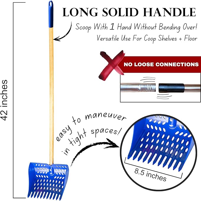 The Coop Scoop® Original 2-in-1 Chicken Poop Scooper & Rake – Made in The USA, Durable Sand Sifting Litter Shovel for Chicken Coops & Small Farm Animals
