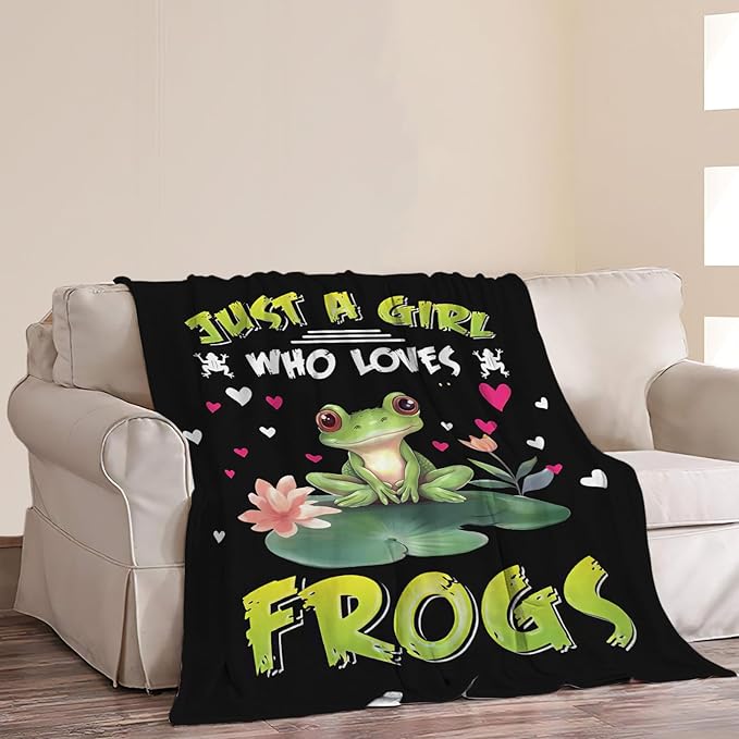 Frog Throw Blanket Just A Girl Frog Lover Gifts for Kids Adults Frog Decor Blanket Soft Fluffy Warm Cozy Plush Lightweight Fleece Home Blanket for Sofa Couch Bed Office Camping 50"X60"