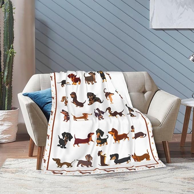 Dachshund Blanket Super Cozy Soft Weiner Dog Throw Blanket Warm Plush Fluffy Daschund Stuff Gifts for Women Girls Fleece Flannel Gift Blankets for Kids Adults 50"X40"