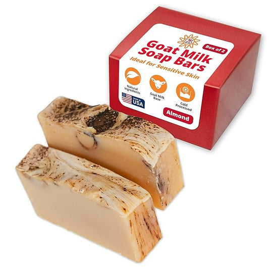 Goat Milk Stuff ALMOND Goat Milk Soap - Natural Soap Bar, Gifts for Men and Women, Gentle for both Face and Body, Handmade Bar Soap (Box of 2)