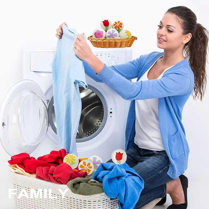 Wool Dryer Balls 6-Pack XL - Unique Petal Embroidery, Natural Reusable Laundry Fabric Softener, Reduces Wrinkles & Drying Time, Hypoallergenic & Leaves Fabrics Naturally Soft and Fluffy