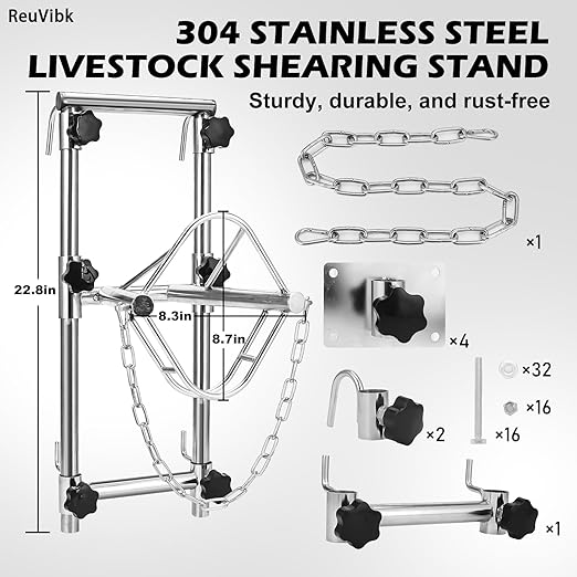 Sturdy Goat Sheep Stand, Livestock Trimming Stand Adjustable Height 304 Stainless Steel Shearing Stand Portable Sheep Head Fixture, for Goat/Sheep Milking, Shearing & Trimming Stands