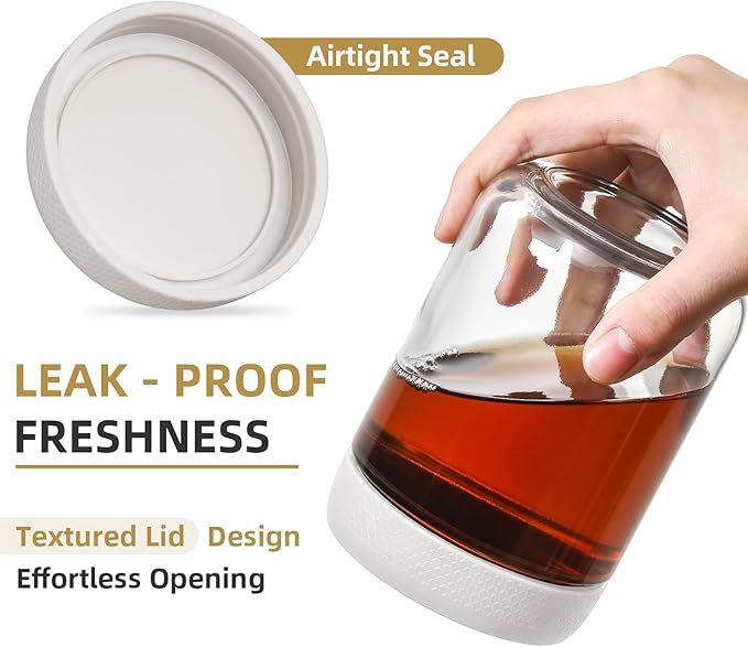 NETANY 6-pack 16oz Glass jars with Airtight Lids, Overnight Oats Containers with Lids, Wide mouth Mason Salad jars, Glass Food Storage Containers for Snacks Yogurt Spice Sugar-White