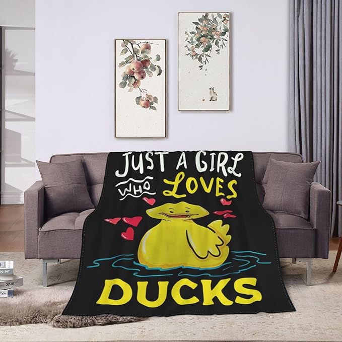 Duck Blanket Super Cozy Soft Duck Throw Blanket Warm Plush Fluffy Just a Girl Who Loves Ducks Lightweight Fleece Flannel Gifts Blankets for Kids Adults 80"x60"