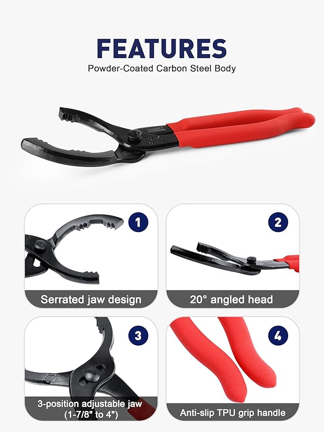 SMART JERRY - Adjustable Oil Filter Wrench | Universal Oil Filter Removal Tool | Small Fuel Filter Pliers | Fit Diameter 1/7/8 to 4 Inch Filters