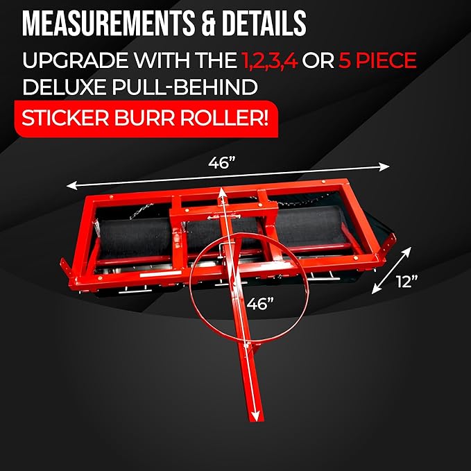 X-Large Pull-Behind Remover Yard Tool – USA Made, Large Burr Remover Tool for Fast & Efficient Burr Removal - Patented Goat Head Roller and Picker - 46" Wide Maximum Coverage