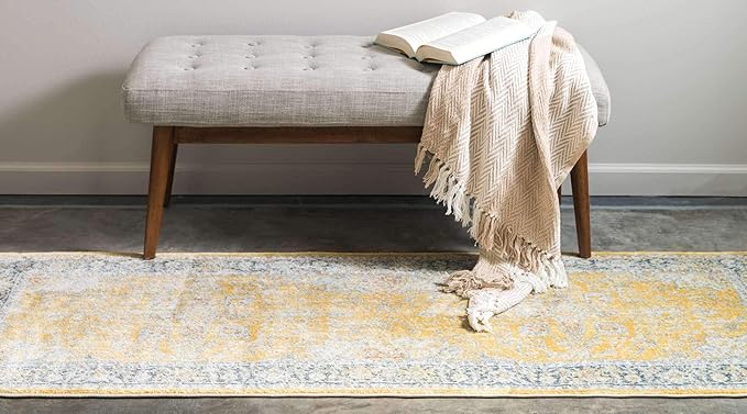 Unique Loom Baracoa Collection Area Rug - Prado (2' 7" x 10' Runner, Yellow/ Ivory)
