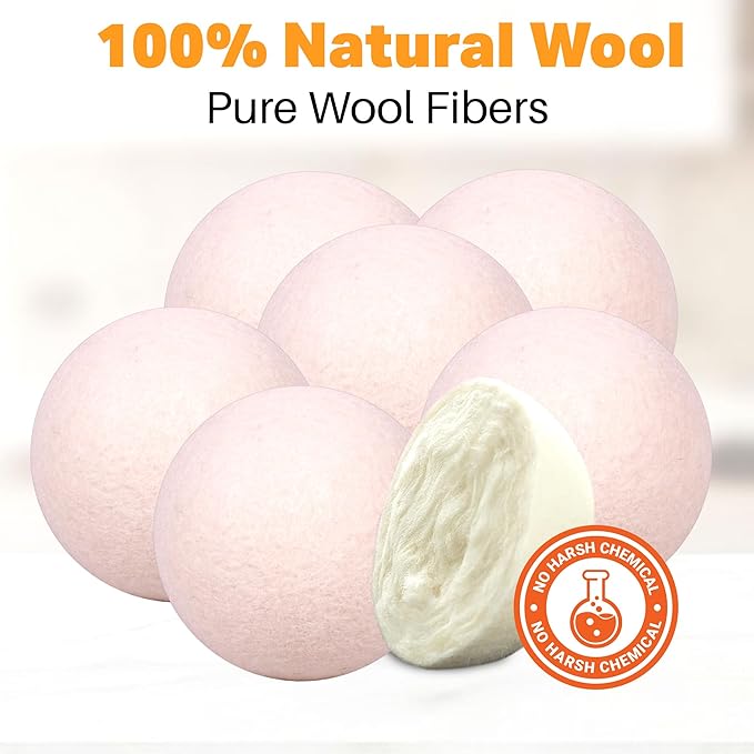 Wool Dryer Balls 6-Pack 100% Natural New Zealand Wool, Handmade in Nepal Reusable Laundry Balls, Faster Drying, Softer Clothes, Anti-Static, Dryer Sheets Alternative (Plain White)