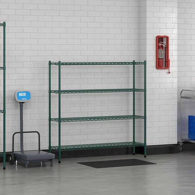 Commercial NSF Listed Green Epoxy Stationary Wire Shelving Kit 14" x 54" x 54", with 4 Shelves Perfect for Warehouse, Walk-in Refrigerator, Freezer, Grocery Store, Restaurant, Dishroom
