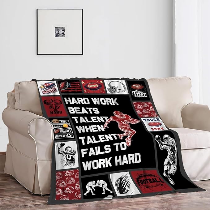 Football Blanket, Inspirational Sport Throw Blanket, Football Gifts Blankets Stuff Fleece Flannel Plush for Men Boys Women Girls Lovers Adults Soft Bedding Gift for Sofa Bed Office Home Decor 60"x50"