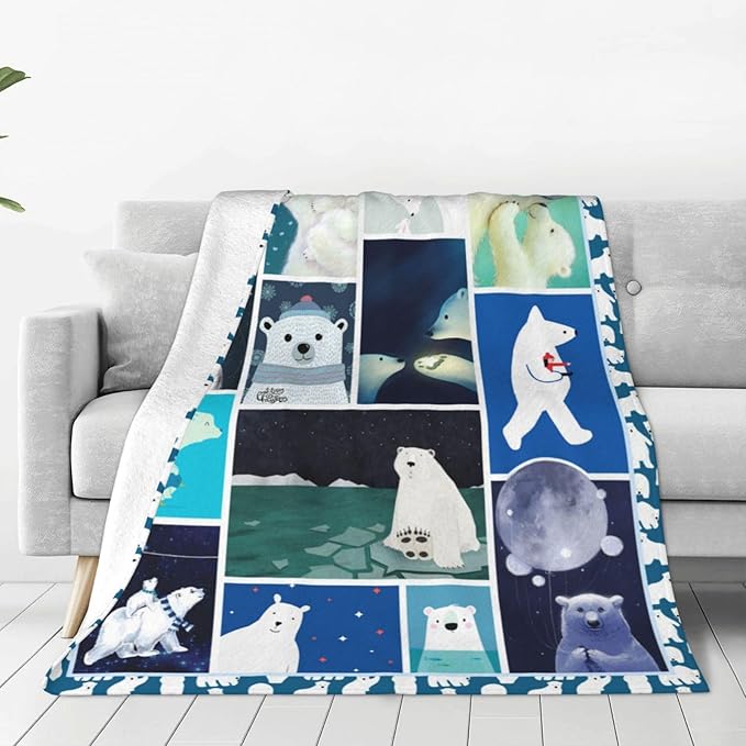Polar Bear Blanket Polar Bear Throw Blanket Soft Fleece Flannel Bedding Bears Gifts for Men Boys Women Girls Lovers Adults Stuff Plush for Couch Sofa Bed Room Decor 50"X60"