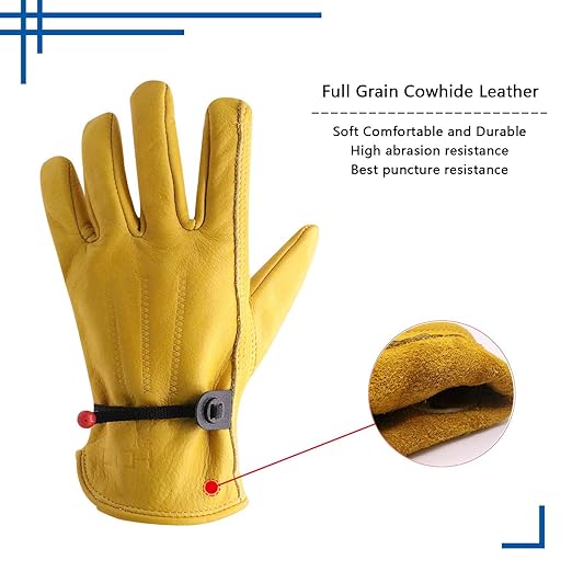 HANDLANDY HLDD 12 Pairs Cowhide Leather Work Gloves with Reinforced Palm for Men & Women (Yellow-12pairs, X-Large (Pack of 12))