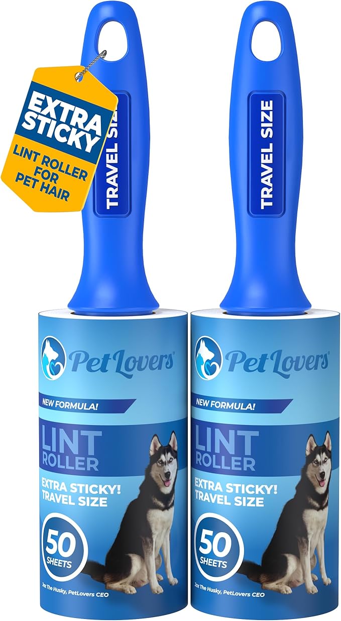PetLovers Lint Rollers for Pet Hair Extra Sticky - Lint Remover for Clothes (2 Pack Travel Size)