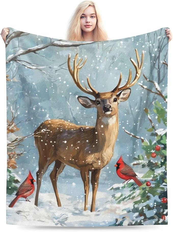 Deer Blanket, Soft Plush Fleece Cabin Animal Throw Blanket - Cozy Warm Stuffed Blankets Bedding Deer Gifts for Women Girls Kids Adults 60"X80"