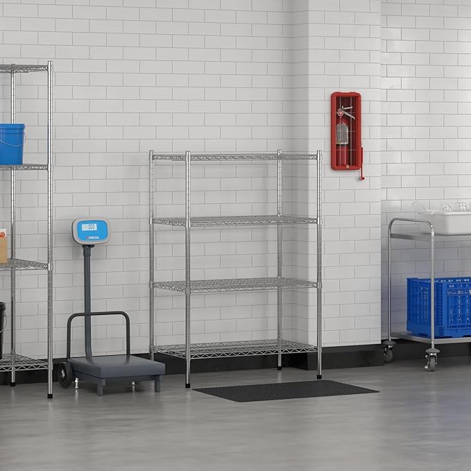 Commercial NSF Listed Chrome Stationary Wire Shelving Kit 21" x 36" x 54", with 4 Shelves Perfect for Warehouse, Walk-in Refrigerator, Freezer, Grocery Store, Restaurant, Dishroom