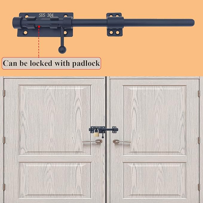 12in Slide Bolt Gate Latch 304 Stainless Steel Barrel Bolt Latch Heavy Duty Door Security Lock Thickened Door Latches Hardware with Mounting Screws for Barn Fence Shed Basement