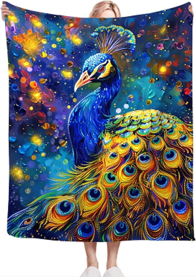 Peacock Blanket Gifts for Girls Boys Soft Warm Plush Peacock Throw Blanket Flannel Fleece Fuzzy Stuff Blanket for Bed Couch Living Room Decor 80"X60"