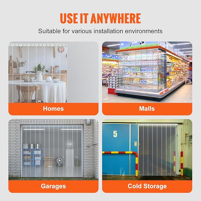 VEVOR Strip Curtain, 50' Length x 8" Width x 0.08" Thickness, Clear Ribbed PVC Curtain Strip Door Bulk Roll, Plastic Door Strips for Doorways of Supermarket, Garage, Warehouse, Barn, Pet Animal House