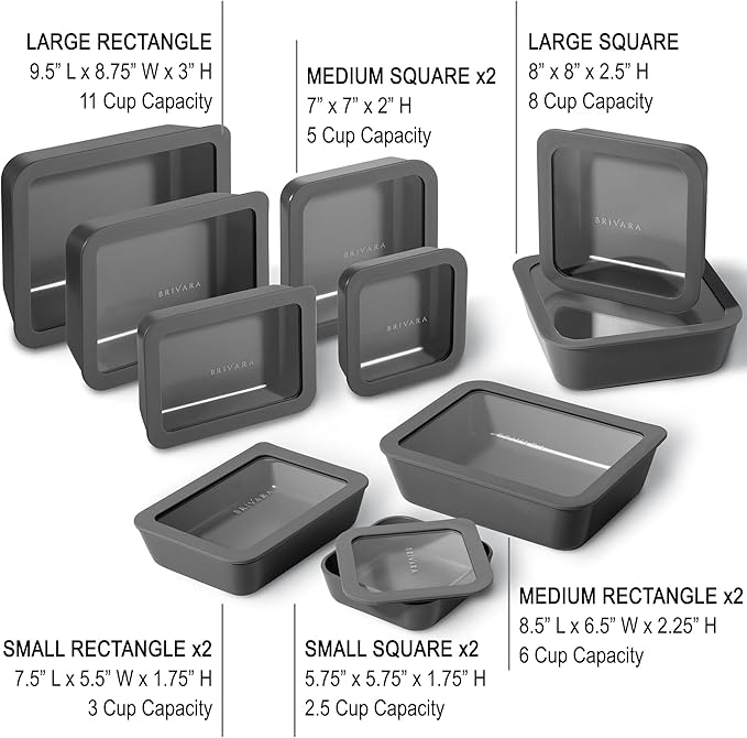 Ceramic Coated Glass Food Storage Containers | No PTFE, PFOA, PFAS, and BPA | Reusable Non Toxic Meal Prep Containers with Glass Lids | Easy To Store | 10 Piece Set [Onyx]