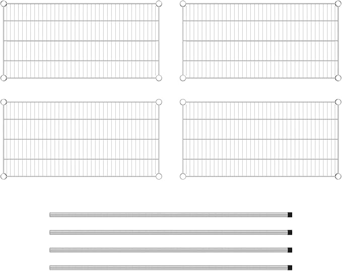 Commercial NSF Listed Chrome Stationary Wire Shelving Kit 18" x 36" x 54", with 4 Shelves Perfect for Warehouse, Walk-in Refrigerator, Freezer, Grocery Store, Restaurant, Dishroom