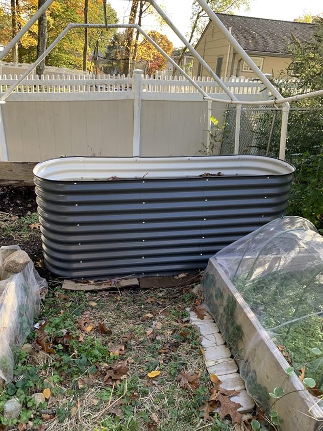 32" Extra Tall Raised Garden Bed Kits, 3.5 x 5 x 2.7ft Raised Planter Box Outdoor, 2 x 6.5 x 2.7ft Deep Root 6 in 1 Modular Metal Raised Beds for Gardening Vegetables Flowers Fruits - Modern Gray