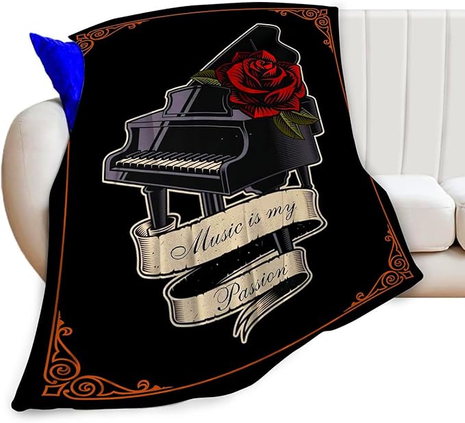 Piano Blanket Decor Gifts for Piano Teacher Flannel Fleece Fuzzy Throw Blanket Soft Warm Cozy Plush Music Blanket for Bed Couch Living Room Stuffed Decoration for Kids Adult 80"x60"