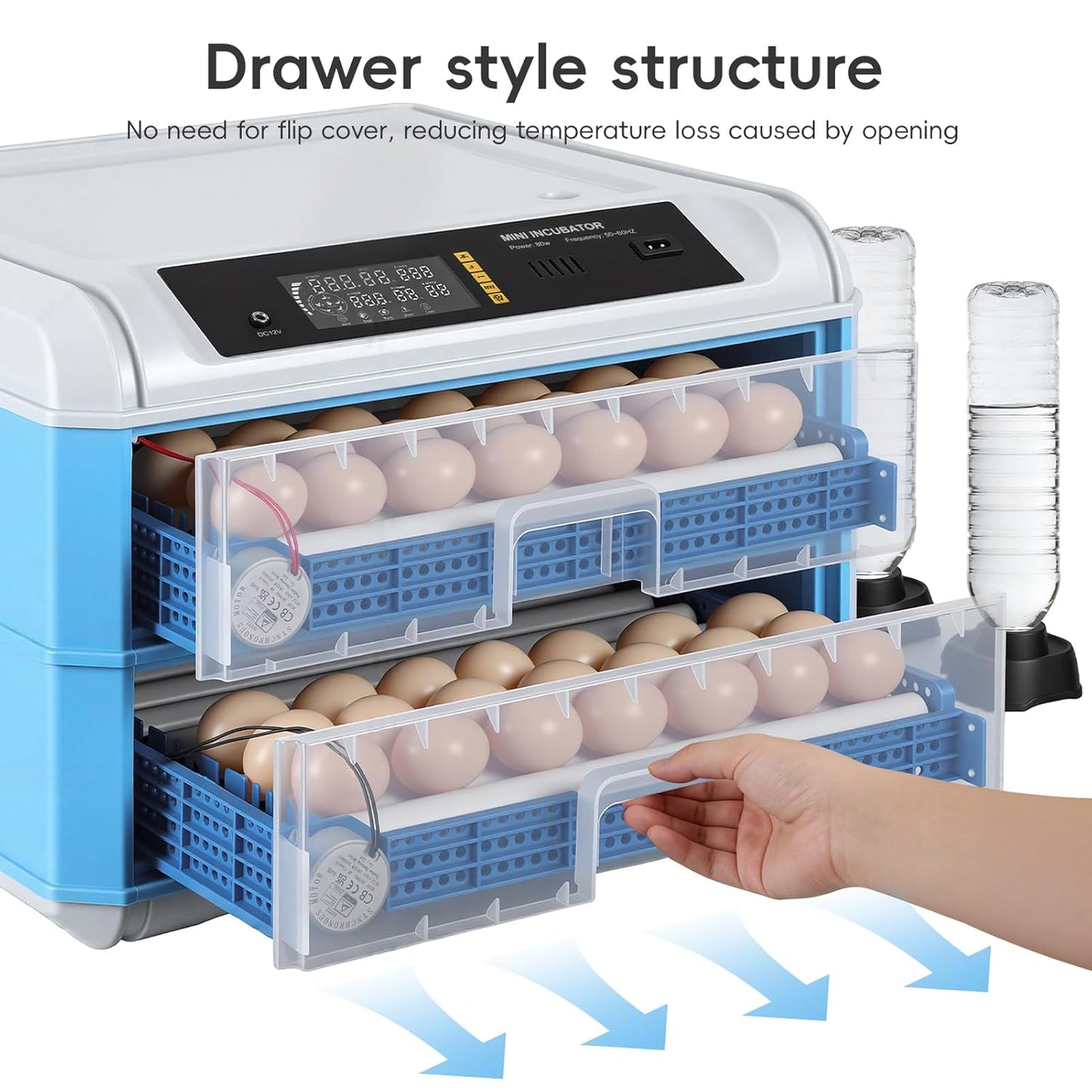 120 Egg Incubator, Automatic Incubator for Hatching Eggs, with Auto Egg Turner, Temp & Humidity Control, Poultry Hatching Incubators for Chicken Duck Quail Eggs,Ideal for Farm, School and Lab (Blue)