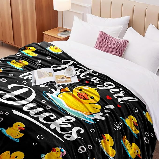 Duck Blanket Gifts Soft Flannel Duck Throw Blanket Stuff Decor for Girls Women Kids Adults Black 50"x40"