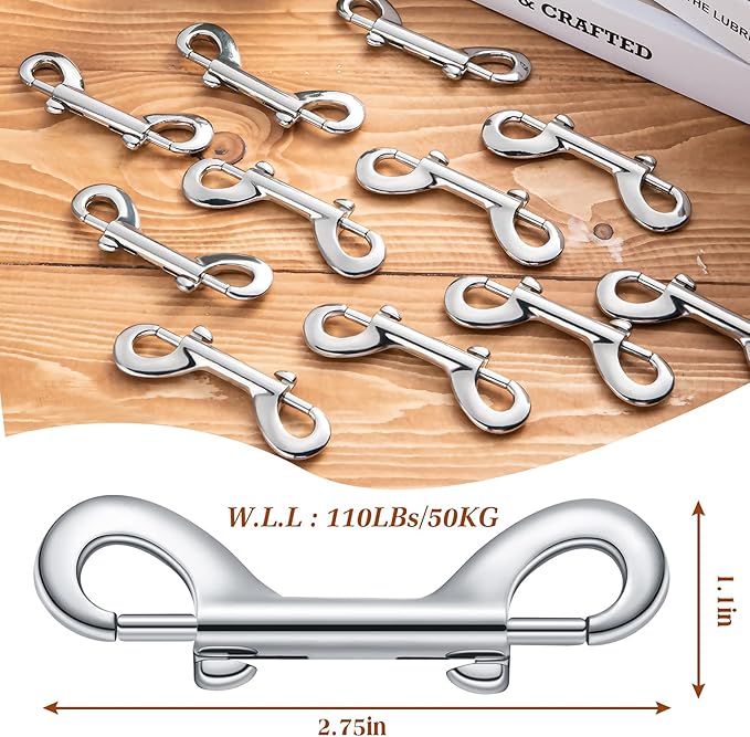 12 Pieces Double Ended Bolt Snaps Hook Zinc Alloy Double Trigger Clips Home Pet Accessory for Linking Dog Leash Collar Leash Key Chain Horse Tack Pet Sling Feed Buckets (2.75 Inch)