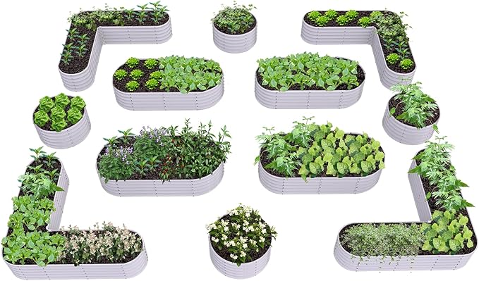 A ANLEOLIFE 12-Pack 4X4X1.5ft & 6X2X1.5ft & 81x81x18 in Deep Root Galvanized Raised Garden Beds Outdoor for Planting Vegetables Flowers Herb, Antique White