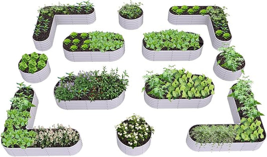 A ANLEOLIFE 12-Pack 4X4X1.5ft & 6X2X1.5ft & 81x81x18 in Deep Root Galvanized Raised Garden Beds Outdoor for Planting Vegetables Flowers Herb, Antique White