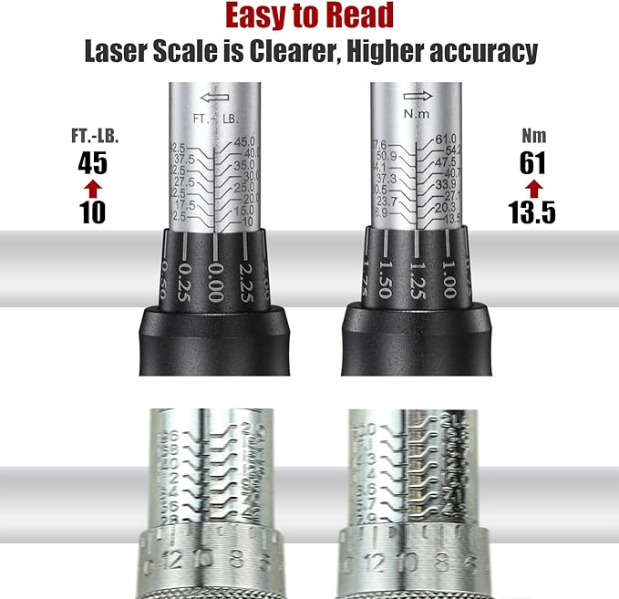 3/8-Inch Drive Click Torque Wrench Dual-Direction Adjustable Torque Wrench Set with Storage Case (10-45 ft.-lb./13.5-61 Nm)