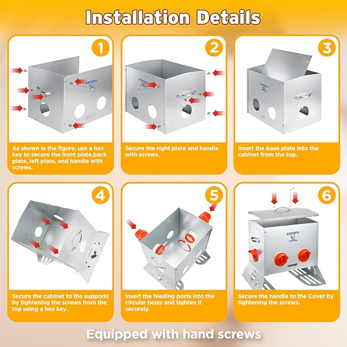 40 Pounds Automatic Chicken Feeder 6 Ports Large Gravity Fed Chicken Feeder with Transparent Window & Handle for Chickens Bantams Pheasants Poultry Coop Weatherproof