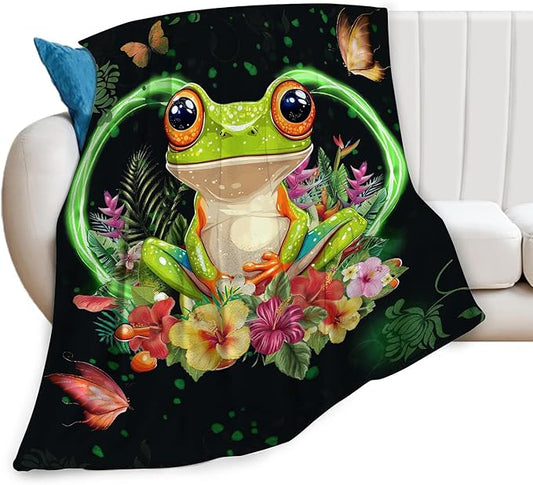 Frog Blanket Super Cozy Soft Animal Throw Warm Plush Fluffy Stuff Gifts for Women Girls Fleece Flannel Gift for Kids Adults 50"X40"