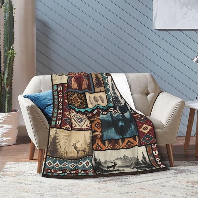 Western Cowboy Throw Blanket Southwest American Cowboys Flannel Blankets Native Plush Super Soft Cozy Warm Decor Gifts for Boys Girls Kids Adults Men Women 40" x 50"