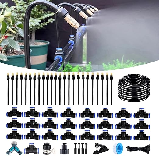 98FT Drip Irrigation Kits with Quick Connector,Automatic Irrigation System with Replaceable 360-degree Bending Dropper,atomizing Copper Nozzle for Watering System for Garden Plant Lawn Patio.