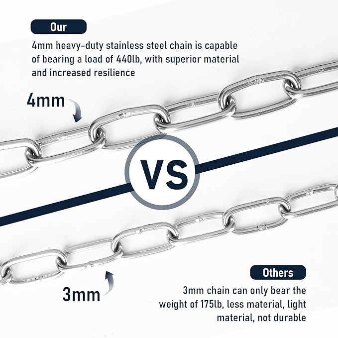 Gate Chain Lock with 20 Inch (4mm) Stainless Steel Gate Link Chain Lock with Carabiners Chain Link Gate Latches for Outdoor Fences, Pet Cages, Dog Horse Goat Cow Corral Supplies