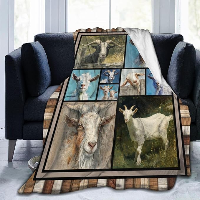 Dynova Goat Blanket Cozy Plush Goats Throw Blankets Fuzzy Flannel Fleece Sheep Animal Gifts Decor for Girls Boys Women Men 80"X60"
