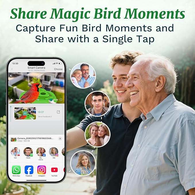 Smart Bird Feeder with Camera Solar Powered, AI Identify 11000+ Birds Species,2K Video Bird Feeder for Outdoors Garden,1L Large Capacity, for Birdlover,Green