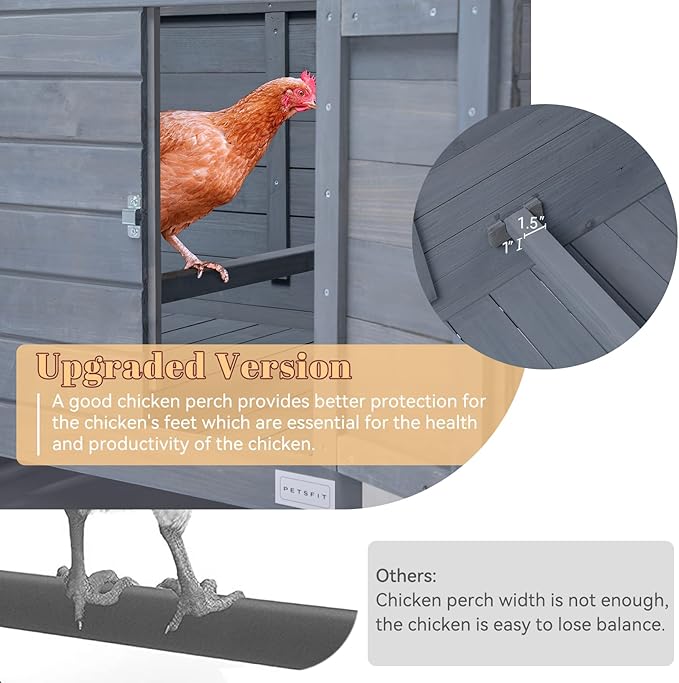 Petsfit Large Chicken Coop with Upgraded Perches, Wooden Outdoor Chicken Cage with Large Nesting Box, Weatherproof Open Asphalt Roof &Removable Bottom, Duck House, Rabbit Hutch