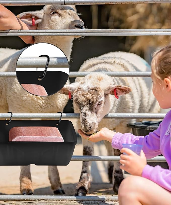 Chicken Feeder, 2 Pack, Poultry Feeders and Waterers, Hanging Goat Feeder, Livestock Fence Feeder, Feed Trough and Waterer Bucket with Clips, Black