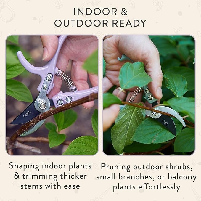 Modern Sprout Hand Pruners - Lightweight Pruning Shears W/Easy Lock- Gardening Scissors - Bypass Sharp Carbon Steel Blade - Rust Resistant - Garden Tools - Reusable Holster - Lavender