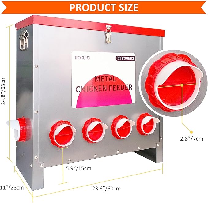 Automatic Metal Poultry Feeder No Waste Large Capacity 85-120LBS Weatherproof Animal-Proof 10-Port for Chickens, Geese, Ducks, Turkeys, Quails