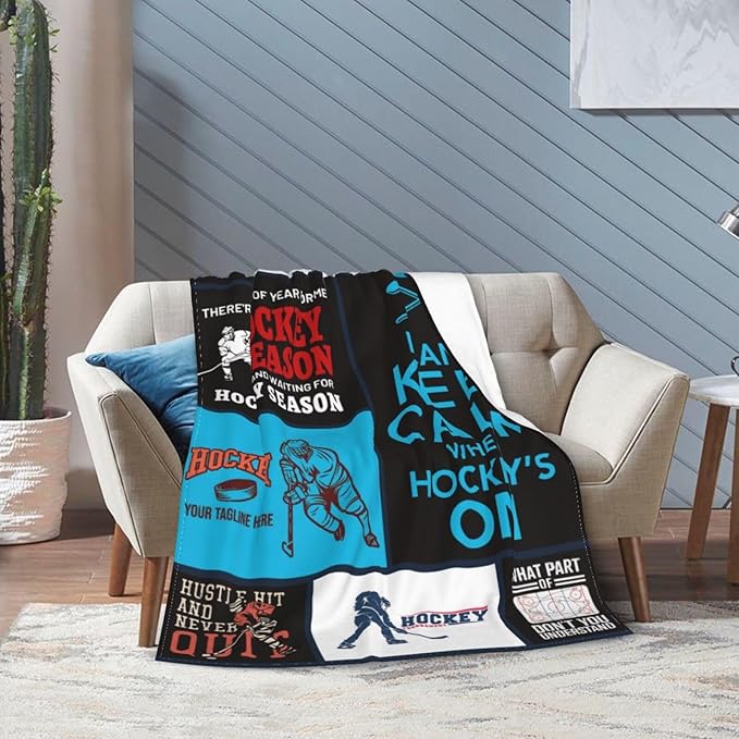 Super Soft Warm Ice Hockey Fleece Throw Blanket - Cozy Fluffy Plush Stuff Lightweight Flannel Gifts for Kids & Adults - 60"X50"
