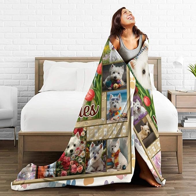 West Highland White Terrier Fleece Blanket Cute Westies Dog Throw Blankets for Girls Boys Super Soft Warm Flannel Animal Throws Gifts for Men Women Cozy Fuzzy Plush Stuffed Couch Bed Decor 50"X40"