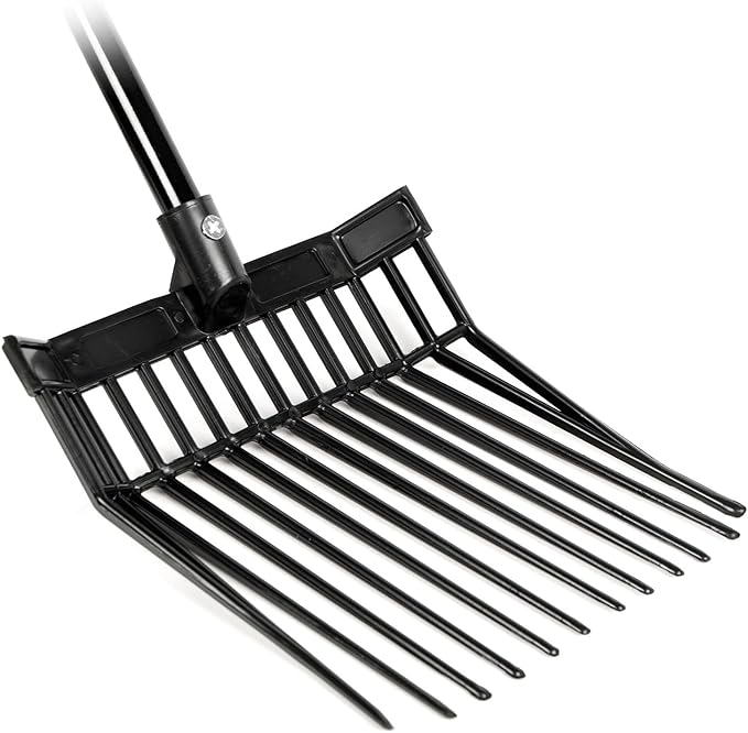 Jeffers 12-Tine Mini Fork with 48" Handle – Compact Stable Fork for Light Waste, Hay, Bedding, Barn Cleaning Tool, Black Polystyrene Tines, Rubber Grip, Full Fork Set, Farm & Stable Use