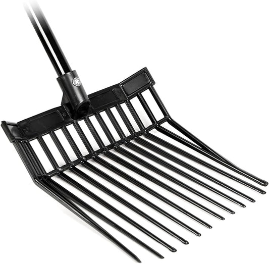 Jeffers 12-Tine Mini Fork with 48" Handle – Compact Stable Fork for Light Waste, Hay, Bedding, Barn Cleaning Tool, Black Polystyrene Tines, Rubber Grip, Full Fork Set, Farm & Stable Use