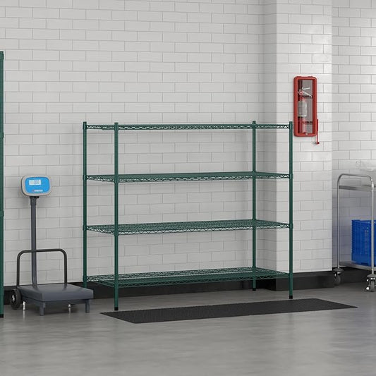 Commercial NSF Listed Green Epoxy Stationary Wire Shelving Kit 24" x 60" x 54", with 4 Shelves Perfect for Warehouse, Walk-in Refrigerator, Freezer, Grocery Store, Restaurant, Dishroom